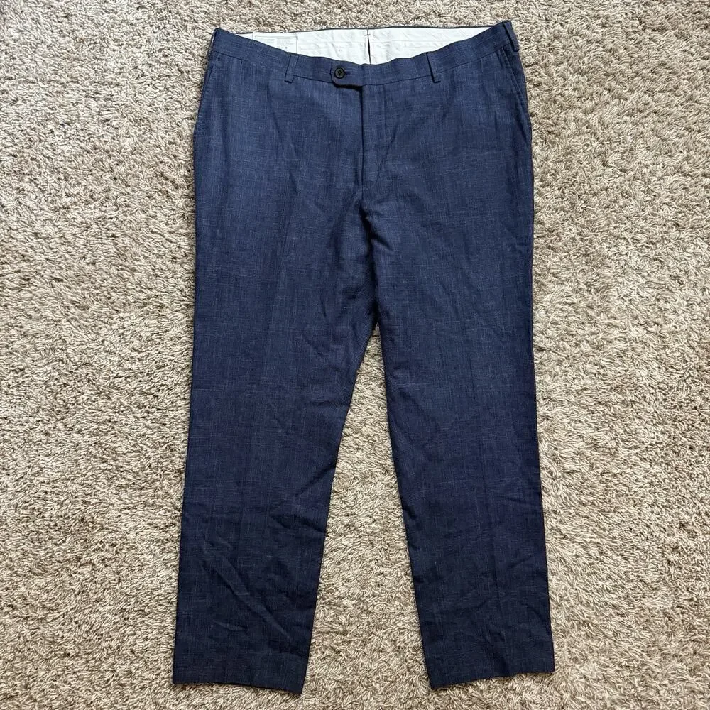 Suitsupply Suit Lazio Blue Wool Silk Linen Blend Fit 27 Size 44S / Pants 35x29